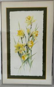Patricia Geisheker Original Watercolor - Yellow Daffodils, Framed, 18 12 x 29 12 in