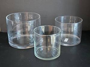 Glass Cylinder Vases (Lot of 3) - Largest 6 in Dia x 7 in H