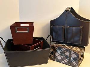 Leather Fabric Wood Decorative Storage Containers (Lot of 5)