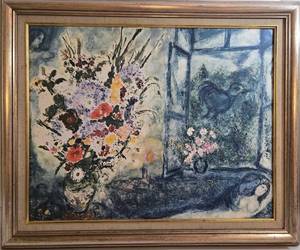 Framed Chagall Finestra Aperta Reproduction Print - Bouquet pres de la fentre