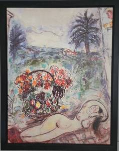 Marc Chagall Nude with Flower Basket Reproduction (Akt mit Blumenkorb) - 1955, Custom Framed