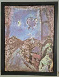 Framed Marc Chagall Reproduction Print - Evening at the Window (Abend am Fenster) - Circa 1950