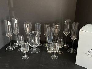 Various Wine Drinking Glasses including Zwiesel Glas Pure Champagne Glasses - 11 in Tall, 14-Piece Lot