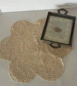 Silvercraft Vanity Tray - Silver Plate with Petit Point Lace Doily (9 x 6 in)