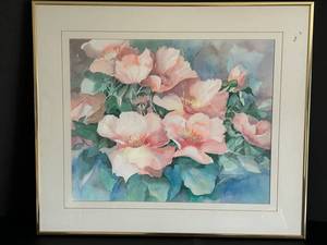 Patricia Geisheker Original Watercolor - Pink Peony Bouquet, 28 12 x 24 12 in