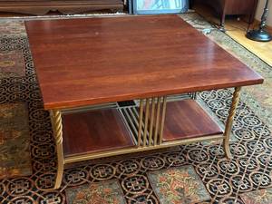 Heavy Brass Bottomed Wood Topped Coffee Table - 40 x 40 x 20 in