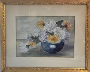 Vintage Floral Chrysanthemums Bouquet Watercolor by G.K. Stoddard 1905