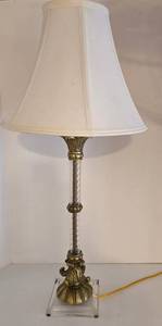 Vintage Gold & Acrylic Table Lamp - Twisted Clear Column, Brass Leaf Base