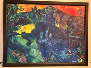 Marc Chagall Le Village Bleu Framed Reproduction Canvas Print (1967)