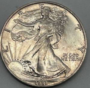 American Silver Eagle 1991 - 1 oz Fine Silver Dollar Walking Liberty