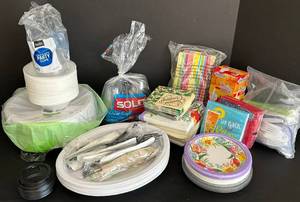 Assorted Party Paper Supplies - Plates, Cups, Napkins, Bowls & Cutlery (New)