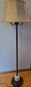 Vintage Art Deco Torchiere 3-Arm Floor Lamp with Tan Faux Leather Shade
