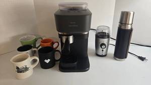 Philips Baristina Espresso Machine with Portafilter - Hamilton Beach Grinder - 6 Mugs - Travel Thermos