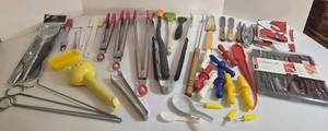 Assorted Kitchen Utensils & Tools - Cracker Set, Salad Server, Knives, Tongs, Gadgets