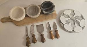 Laurie Gates Paddle Board - Marble Bowls, Berti Knives & Spreaders, Marble Tray, Ceramic Markers (Set of 6)