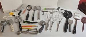 Assorted Kitchen Utensils Set - Graters, Whisks, Serving Spoons, Peelers, Spatulas, Pizza Cutter