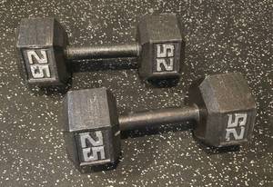 Two 25-lb Hex Dumbbells (Lot of 2)