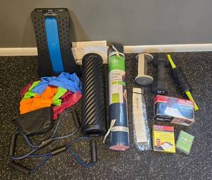 Fitness Bundle - Magic Back Support, Gaiam Yoga Mat, 8 lb & 10 lb Dumbbells, Ankle Weights