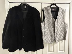 Claiborne Velvet Black Tie Jacket 48XL Long & Brandon Michael Vest XXL