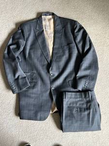 Bespoke Sam Surin Windowpane Gray Italian Wool Suit - 44 Chest XL Long