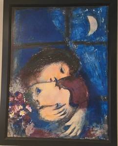Framed Marc Chagall - Two Heads at the Window Reproduction Canvas Print