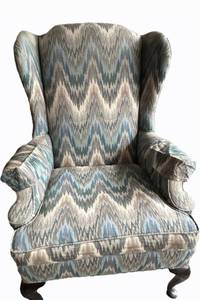 Custom Fabric Wingback Chair - 31 in W x 34 in D x 46 in H - Ikat Zigzag