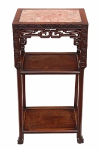 Antique Chinese Hardwood & Marble Side Table - 16 1/4W x 12D x 31H
