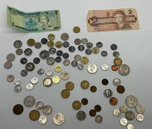 Canada & Fiji Banknotes with Malaysia & Singapore Coins - Mixed Foreign Currency Collection