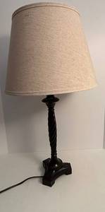Twisted-Column Table Lamp, Dark Bronze Finish, Beige Linen Shade - 28 in Tall