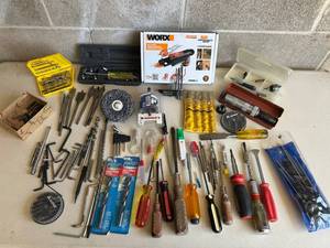 Huge Lot of Screwdrivers Including a WORX WX255L.4 4V Max DrillDriver, Assorted Drill Bits & Hand Tools