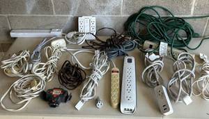 CyberPower USB Power Strip & Belkin Power Strip & Assorted Extension Cords
