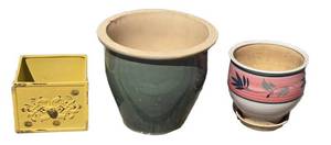 Lot of 3 Ceramic Planters - Green Glazed, Floral, Decorative Planter Drawer Pot