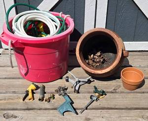 Assorted Garden Hoses, Sprinklers & Irrigation Fittings