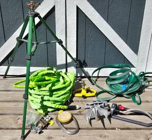 Garden & Yard Watering Hose Set with Tripod Stand, Sprayer & Nozzles