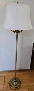 Vintage Brass 3-Arm Floor Lamp with White Drum Shade