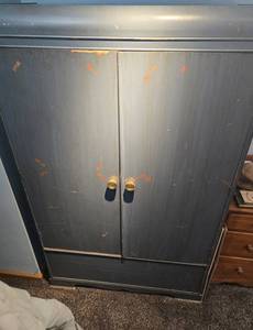 Antique Waterfall Style All Wood Blue Wardrobe Storage Cabinet