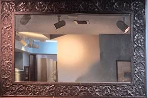 Carved Floral Frame Wood Wall Mirror - Dark Finish