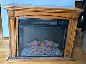 Twin Star Electric Fireplace With Wooden Mantel - Simulated Flame, Remote