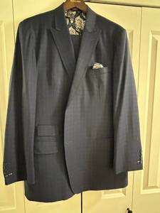 Sam Surin Bespoke Navy Plaid Suit - 48XL (Chest 48, Sleeves 26) Pants 44x31