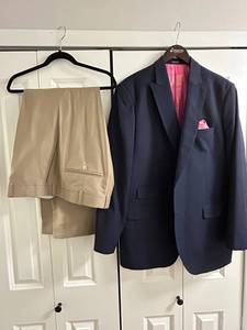 Sam Surin Bespoke Navy Suit Jacket & Khaki Wool Trousers (48XL Long 44W x 31L)