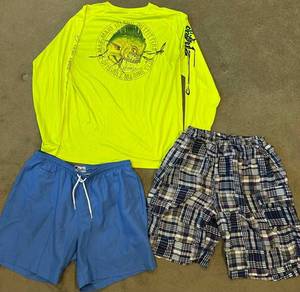 Paragon Long Sleeve Shirt, Trunks Swim Shorts & Madras Plaid Swim Shorts - XXL
