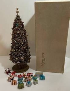 RARE Marshall Fields Gold Filigree Bottle Brush Tree - Jewel-Decorated, 15 Tall, Early 1900s