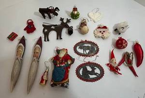 Vintage Christmas Ornaments - Santas, Moose & Chili Pepper Figures
