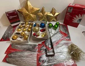 Vintage Mercury Glass Christmas Ornaments - Gold Star Balls, Blue & Green Glass, Silver Tinsel