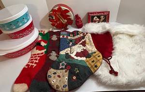 Vintage Patchwork Santa Stocking with Fur Trim & Extras