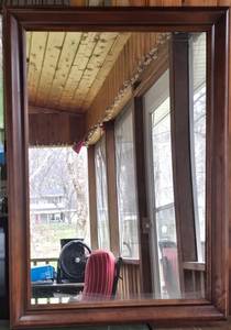 Vintage Wooden Framed Wall Mirror - Dark Brown Finish