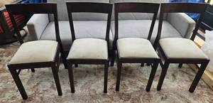IKEA Dining Chairs (Lot of 4) Dark Wood Frame, Beige Cushions