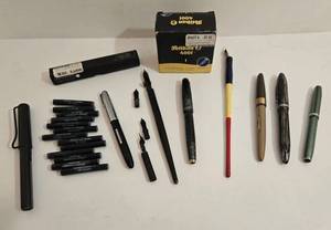 Pelikan 4001 Ink Bottle Blue-Black (50ml) with Box & Assorted Vintage Fountain Pens & Cartridges