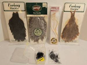 FLY FISHING Hand Tied Lures Supplies Including Feathers, Hooks & Other Supplies
