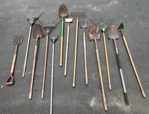 Garden Tools Lot - Rakes, Shovels, Pitchforks & Hand Tools